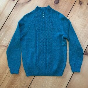 Vintage 80’s Teal Knit Sweater | Faux Pearl Button Henely Sweater, S/XS